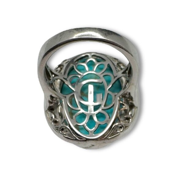 KRH Sterling Silver Oval Turquoise White Spinel Ring Size 7.5 - Picture 4 of 13